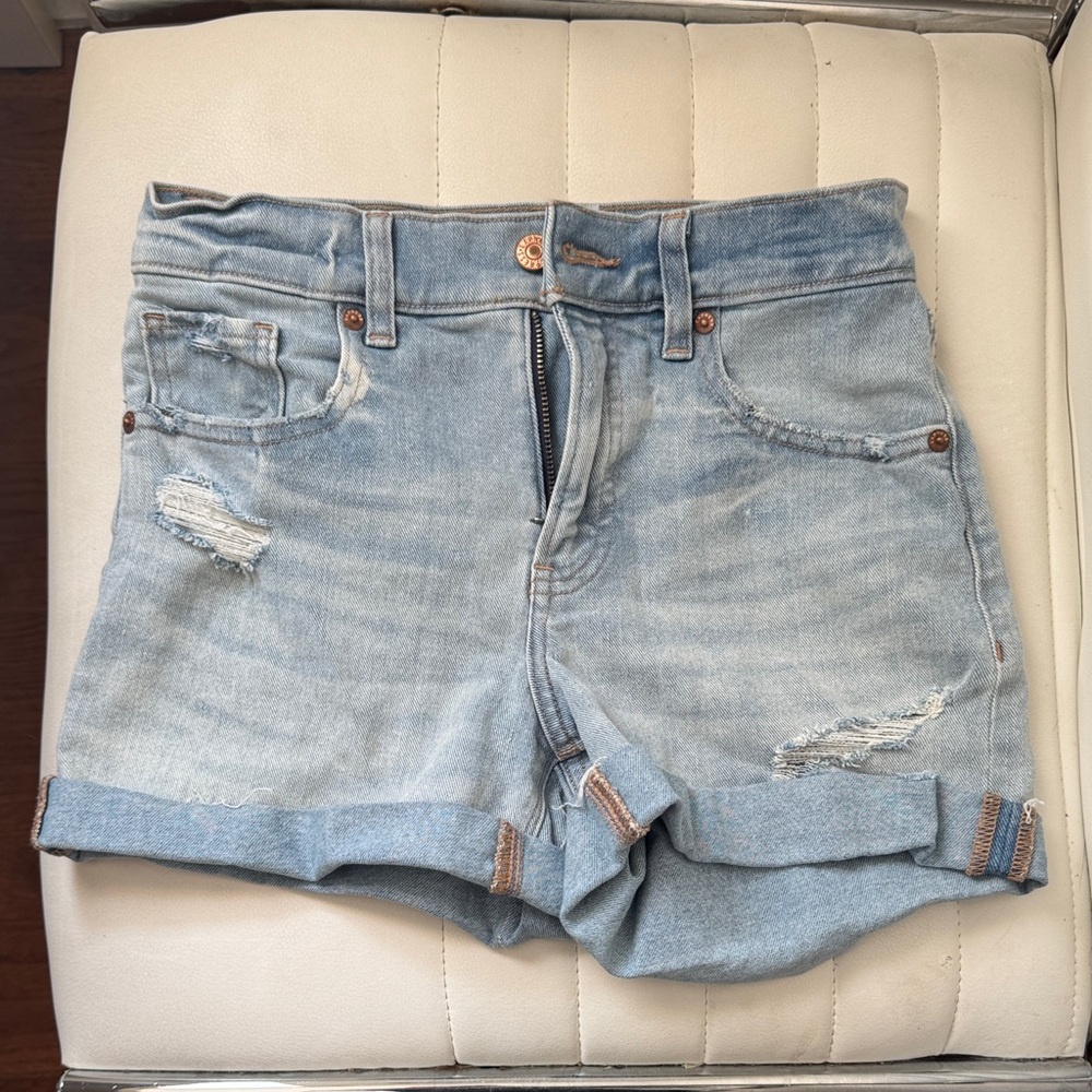 Express Light Blue Distressed Jean Shorts